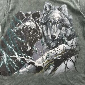 Vtg 90s Wolves Double Sided T Shirt Sz LOutdoors Wilderness Single Stitch Moss